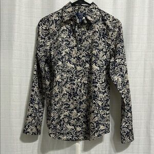 Chaps‎ Floral Button Shirt Women’s NavyTan Non Iron Collared Long Sleeves PS